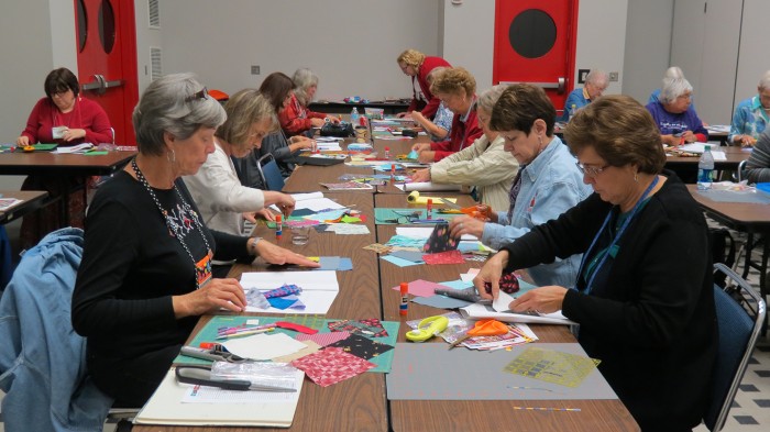 Students work on exercises at Color and Contrast in Quilting 2013