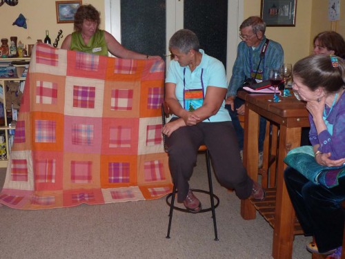 Robb shows off her quilt