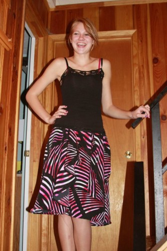 Lindsey with the skirt she made